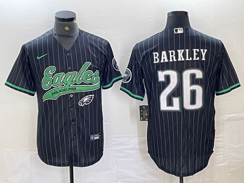 Men Philadelphia Eagles #26 Barkley Black Stripe 2024 Nike Co branded NFL Jersey style 3->philadelphia eagles->NFL Jersey
